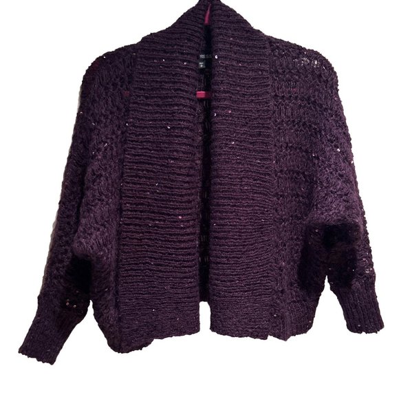 Express Purple Chunky Knit Sequins Shawl Collar Dolman Sleeve Sweater Sz S/P - Picture 1 of 4